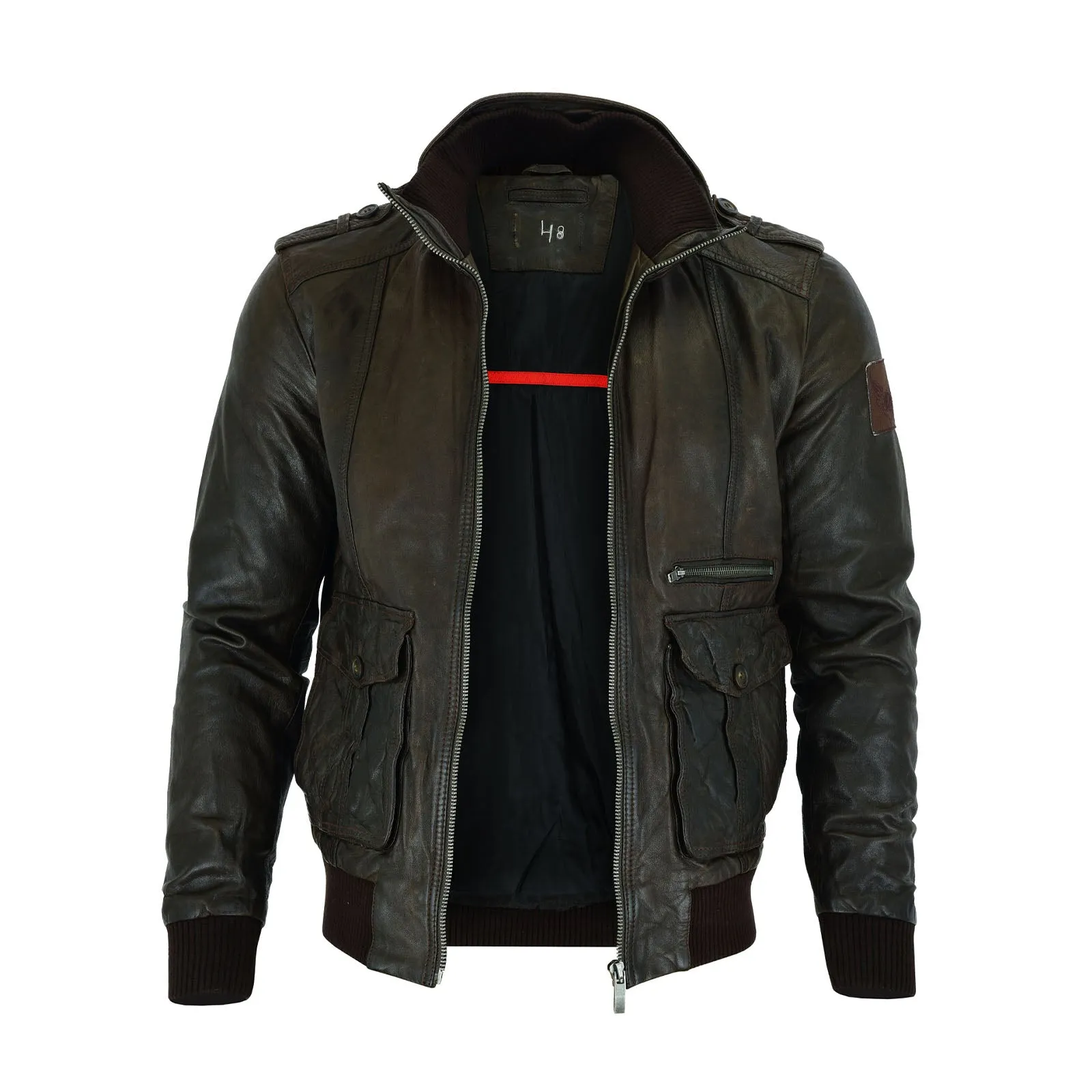 Men’s Real Sheep Leather US style Fashion Military Brown Jacket.