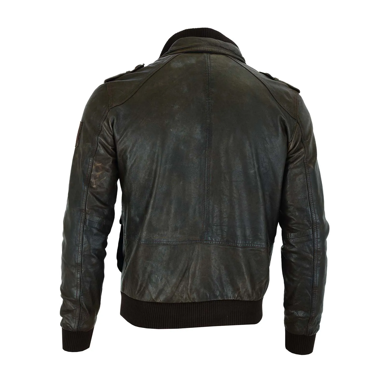 Men’s Real Sheep Leather US style Fashion Military Brown Jacket.