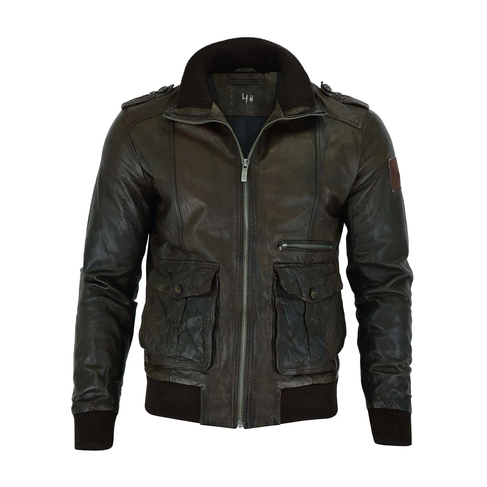 Men’s Real Sheep Leather US style Fashion Military Brown Jacket.