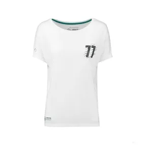 Mercedes Womens T-shirt, Valtteri Bottas 77, White, 2018