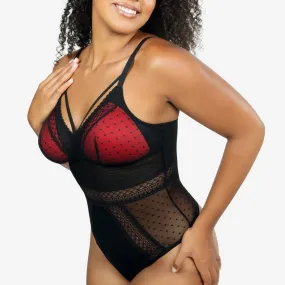 Mia Dot Wire-Free Padded Mesh Bodysuit Black- P6017