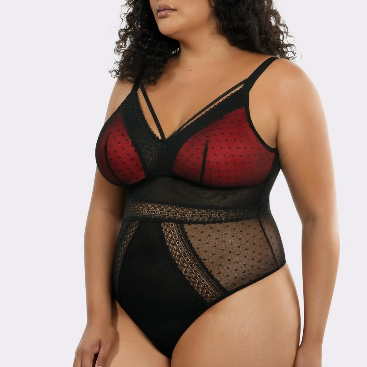 Mia Dot Wire-Free Padded Mesh Bodysuit Black- P6017