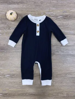 Navy Blue Henley Style Baby Boy Romper