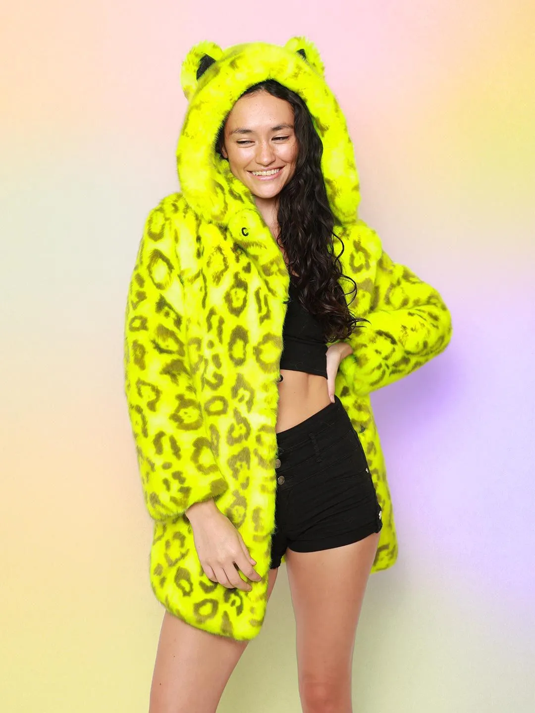 Neon Yellow Leopard Luxe Classic Faux Fur Coat | Women's