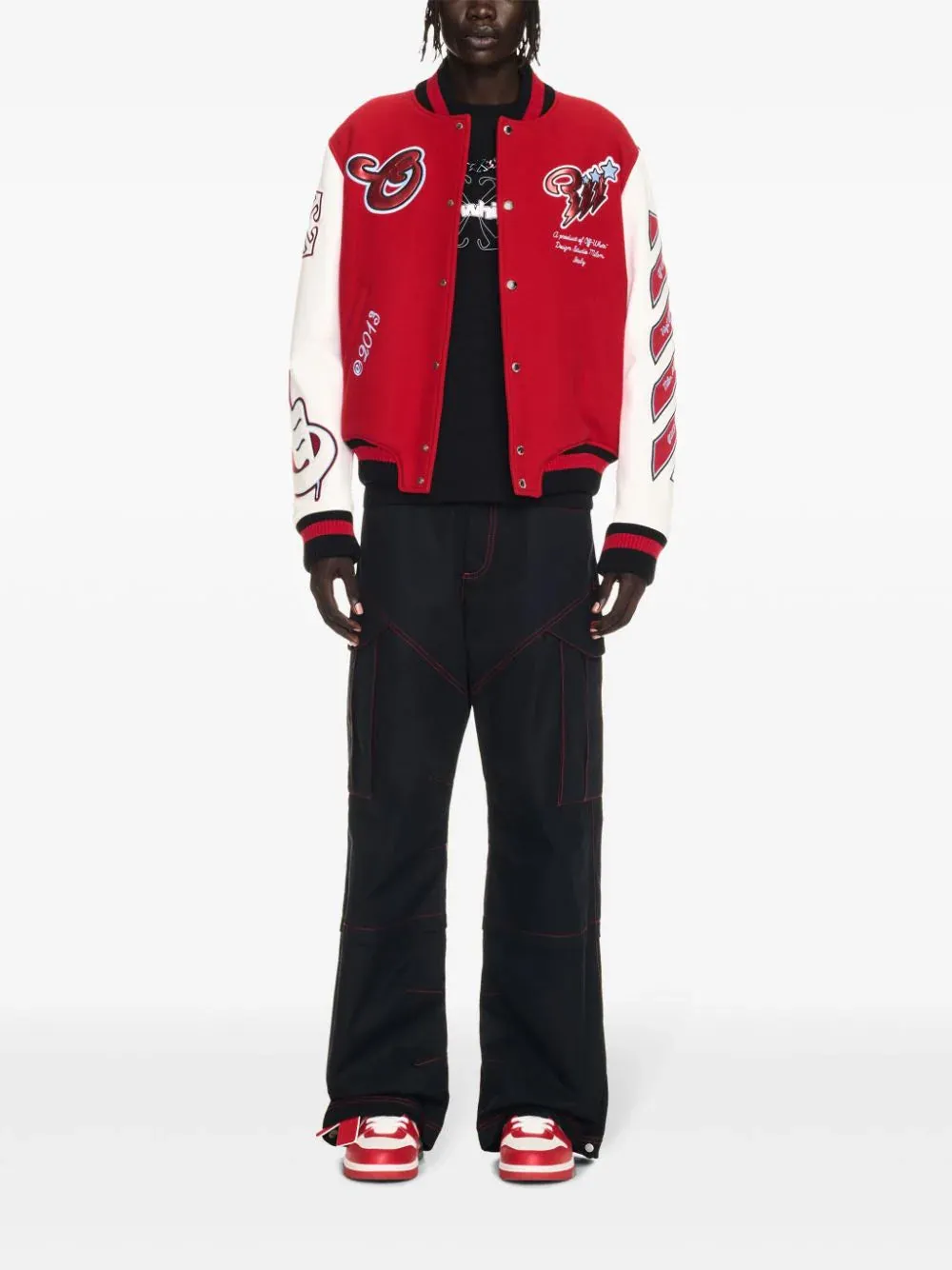 OFF-WHITE - Scorpio Lea Varsity Jacket Red