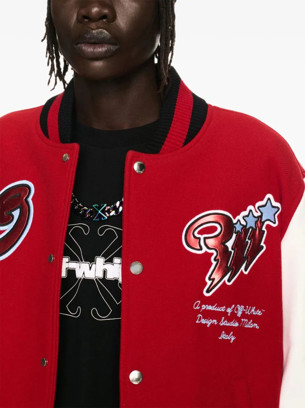 OFF-WHITE - Scorpio Lea Varsity Jacket Red