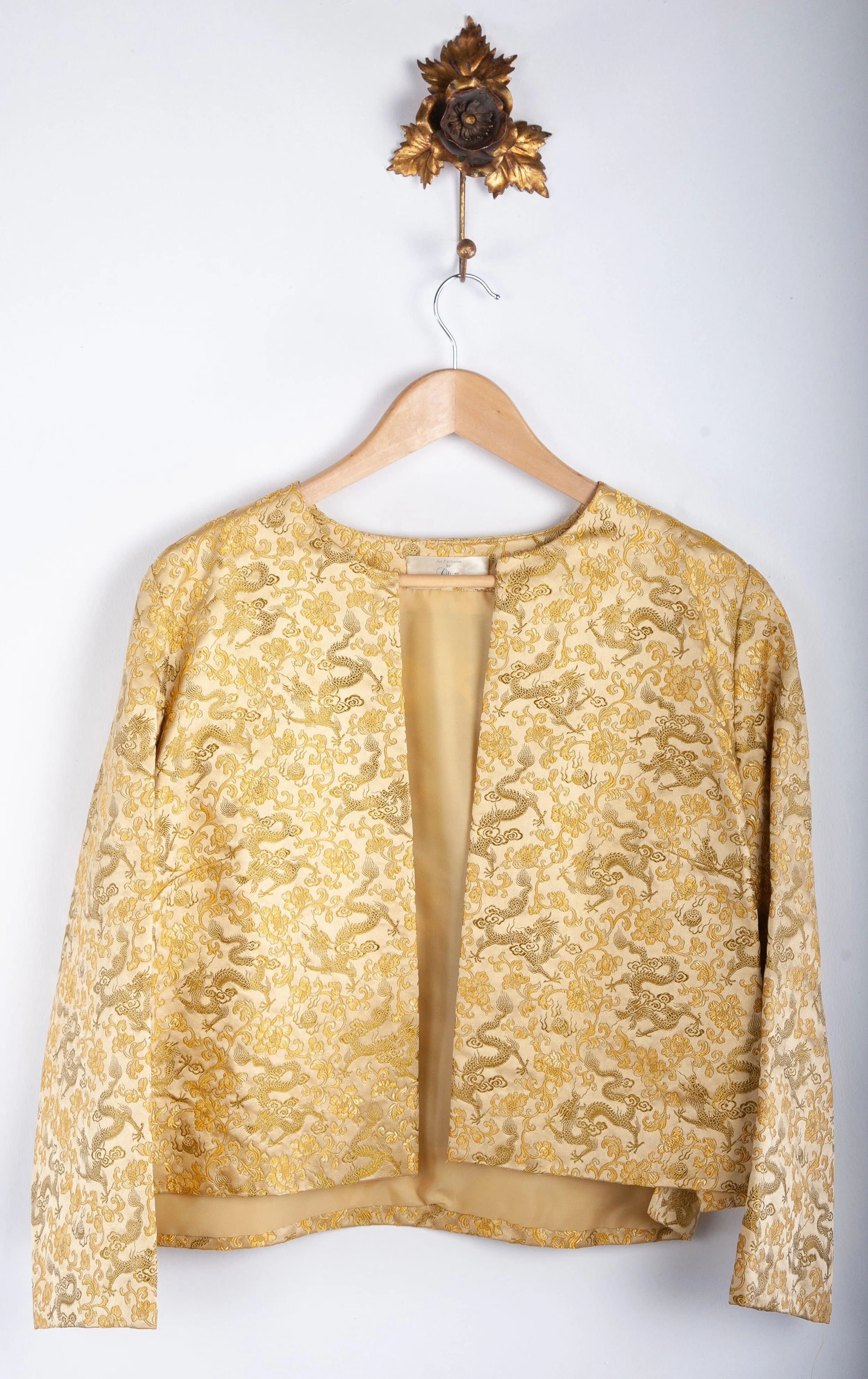 Olivia Designer Dressmaker Gold Chinese Silk Dragon Print Jacket