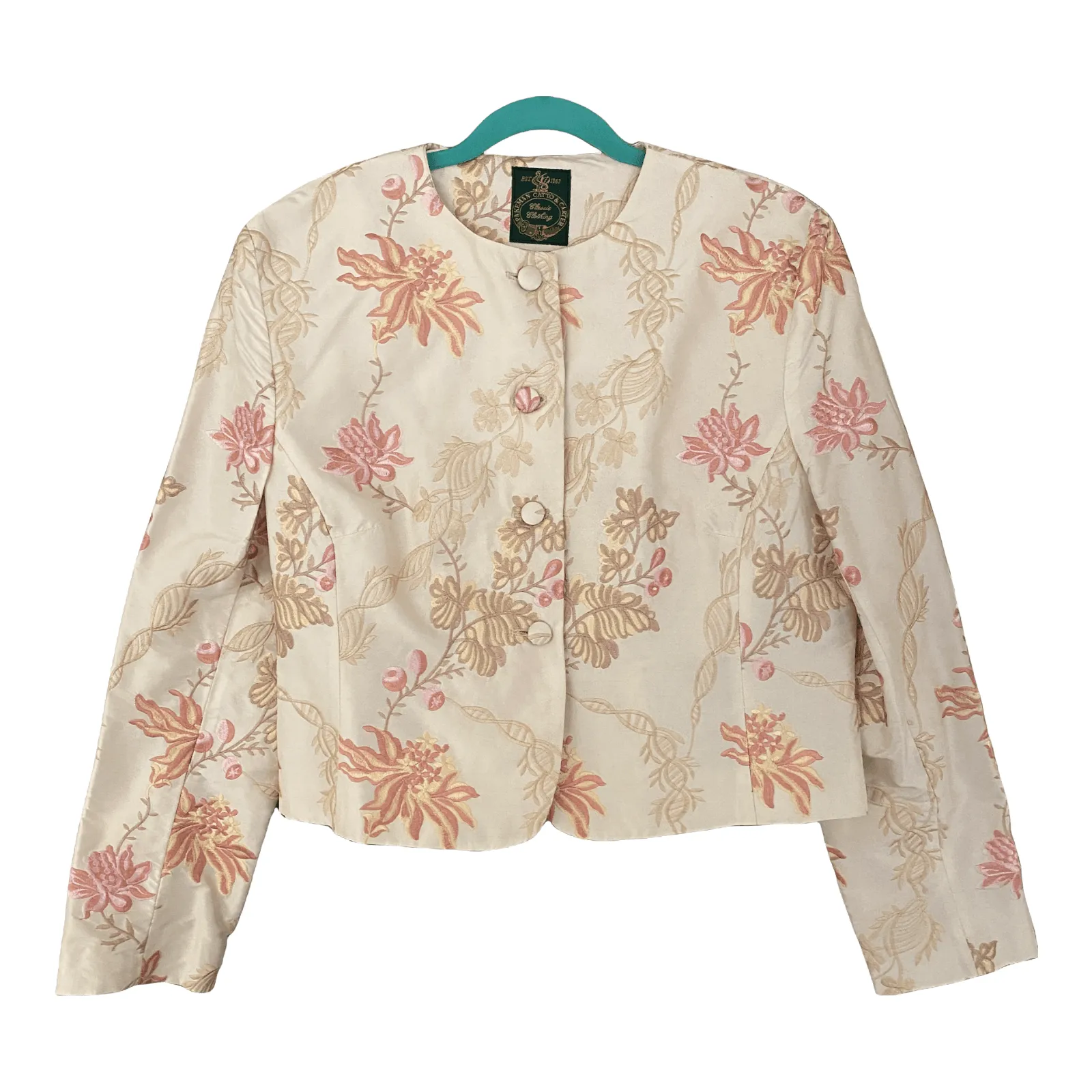 Pakeman Catto & Carter Cream and Pink Floral Silk Embroidered Bolero Jacket UK size 14