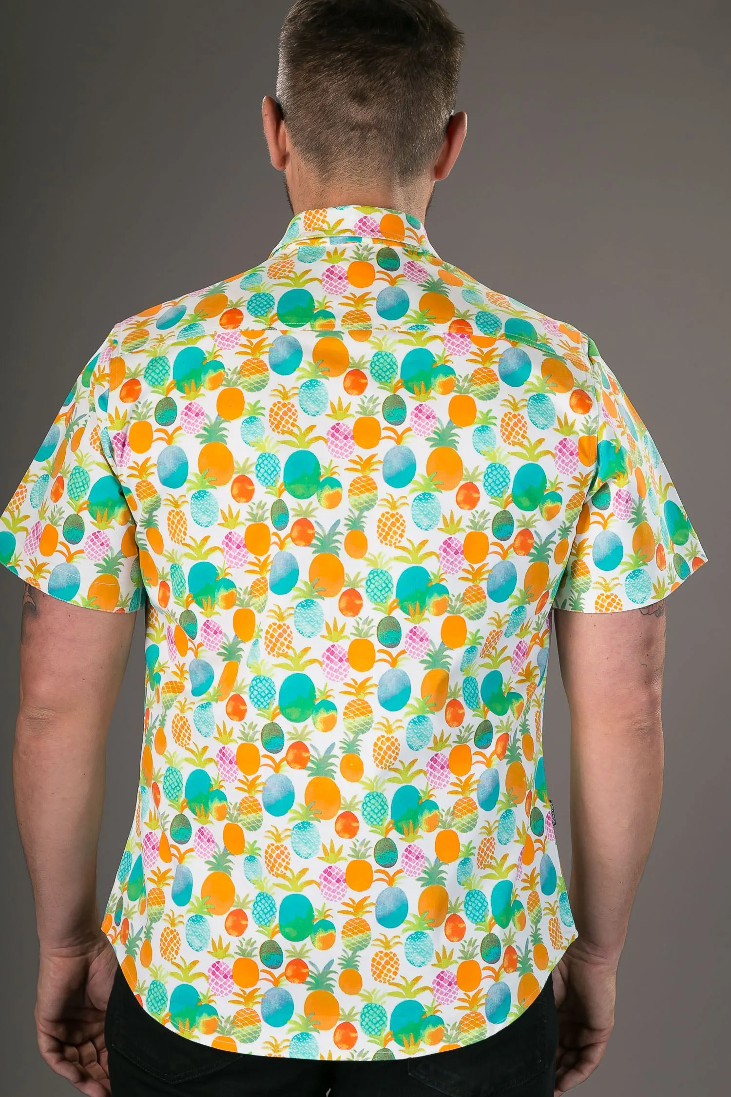 Pineapple Multi Colour Print Cotton Slim Fit Mens Shirt Short Sleeve