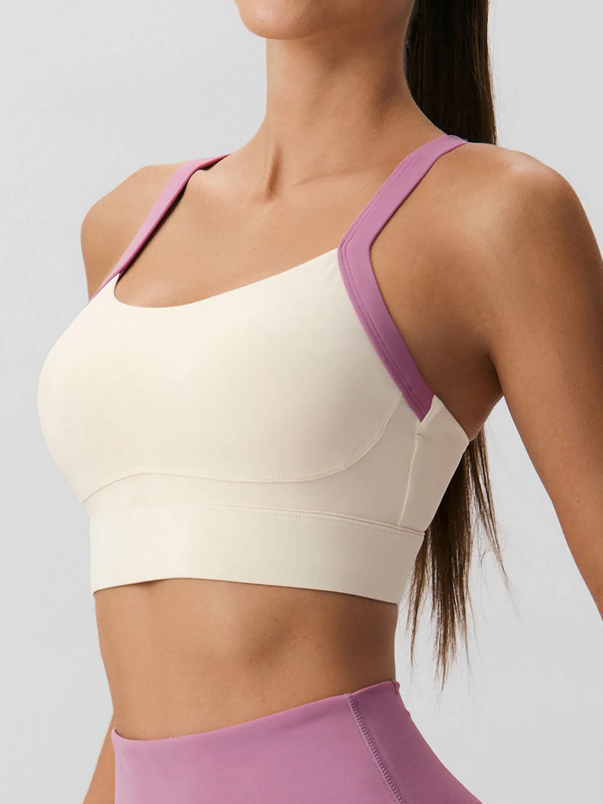 Pink Contrast Strap Sports Bra - High Support