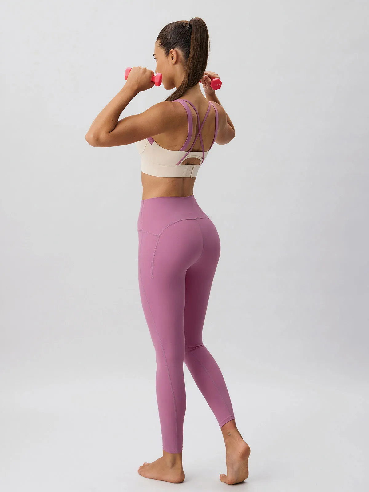 Pink Contrast Strap Sports Bra - High Support