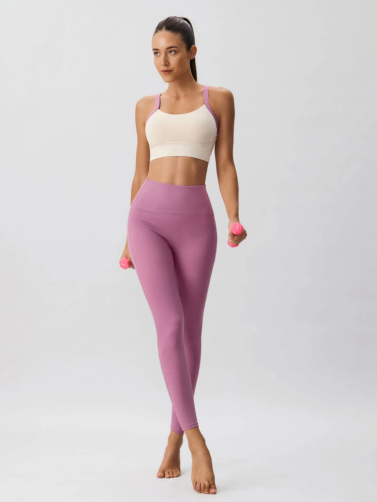 Pink Contrast Strap Sports Bra - High Support