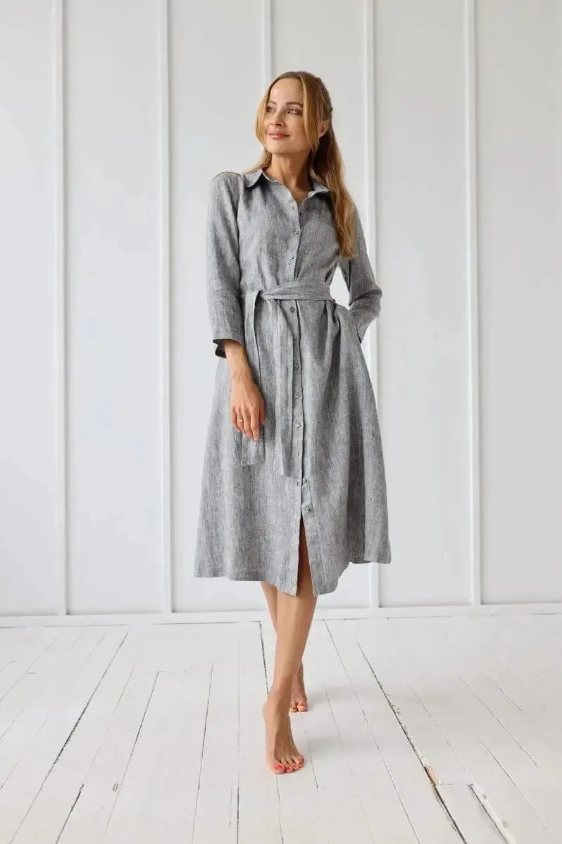 PRE-ORDER Linen Collar Shirt-Dress by Odalux