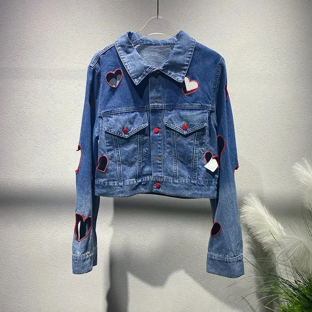 Pre Order:  Love Hollow Long Sleeves Denim Short Jacket