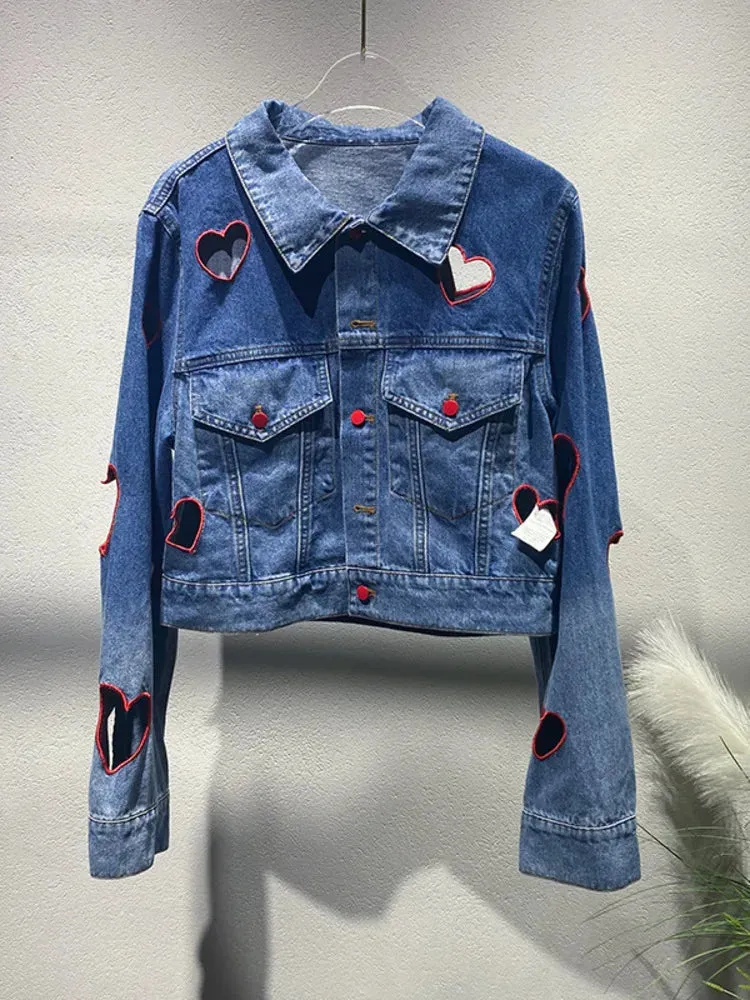 Pre Order:  Love Hollow Long Sleeves Denim Short Jacket