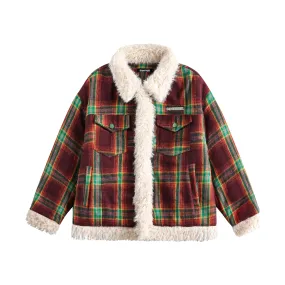 Pre Order:  Plaid Faux Fur Trimmed Jacket