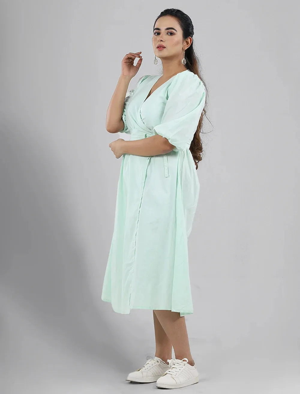 Puff Sleeve Wrap Dress