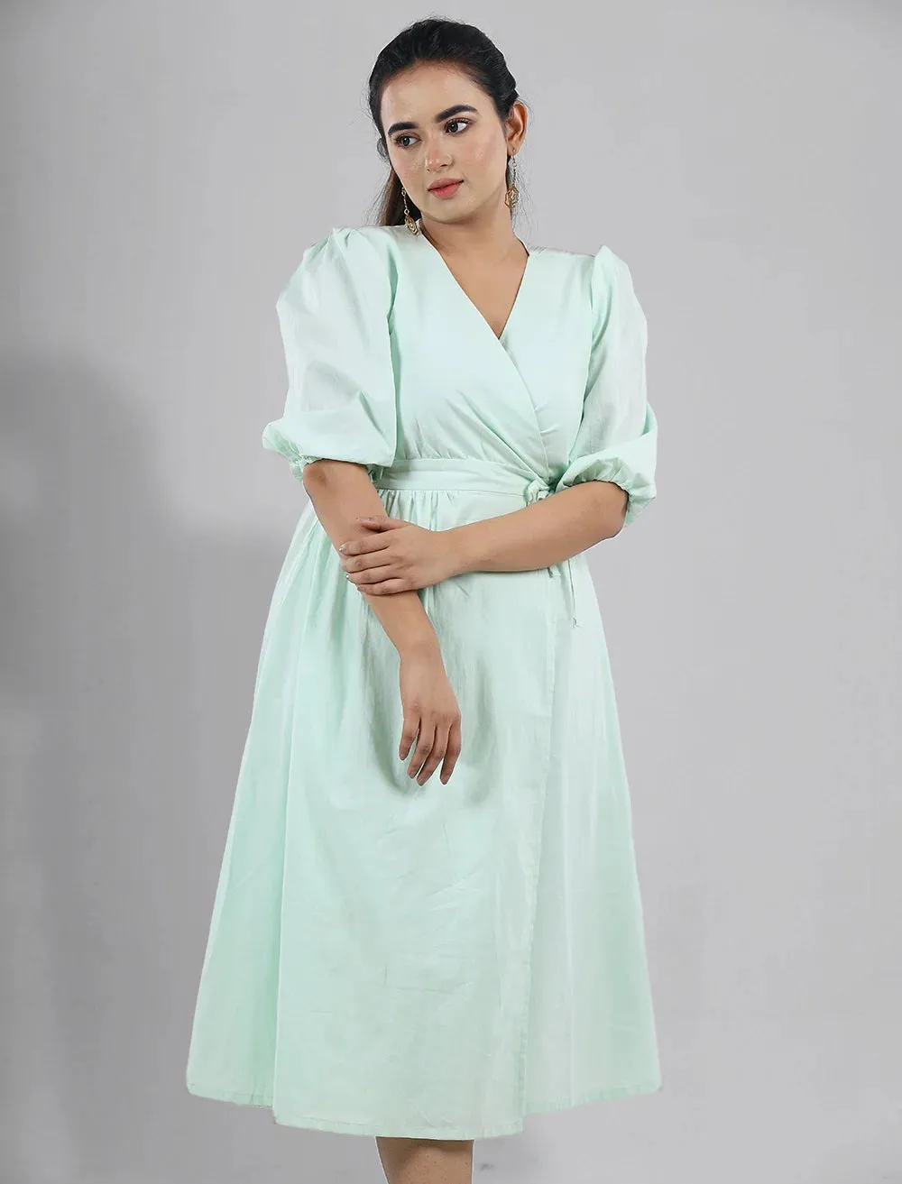 Puff Sleeve Wrap Dress