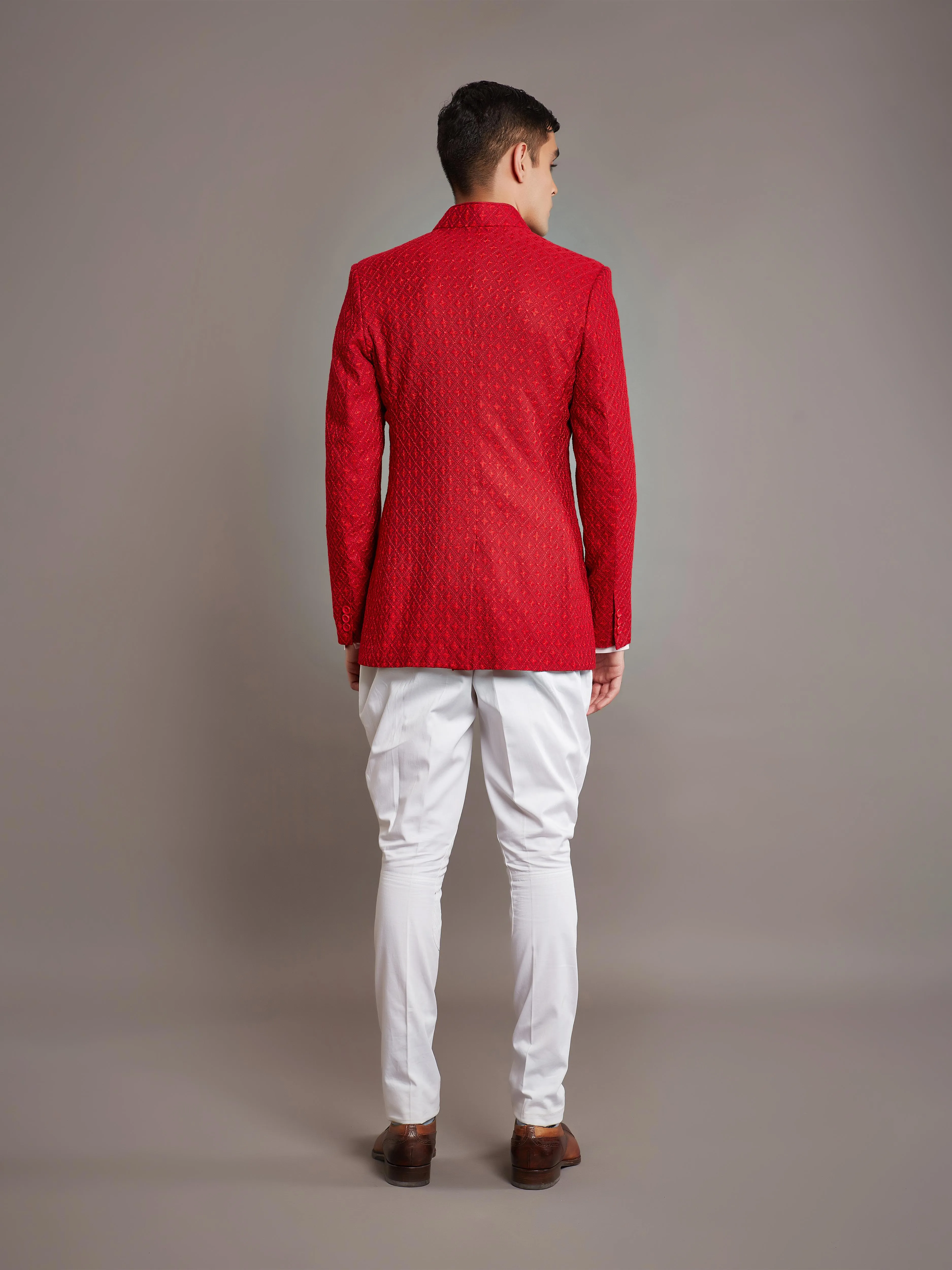 RED SILK BANDHGALA JACKET