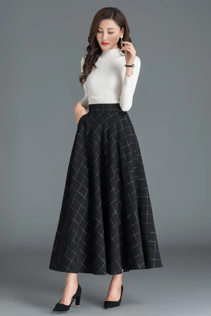 Retro Plaid A-Line Winter Wool Skirt 3810