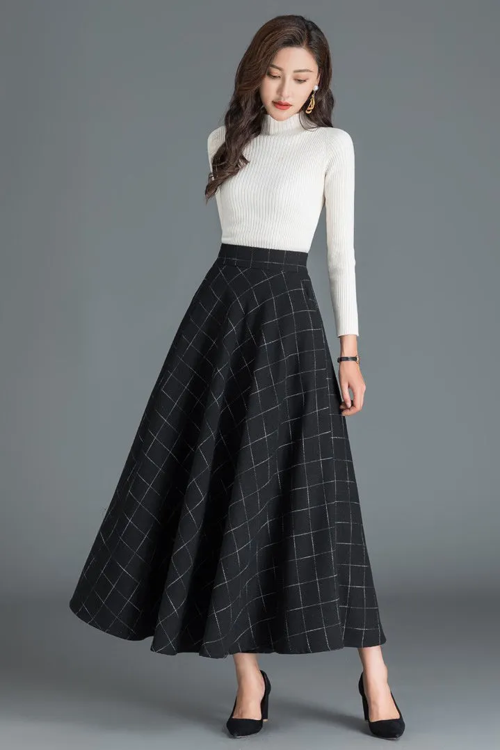 Retro Plaid A-Line Winter Wool Skirt 3810