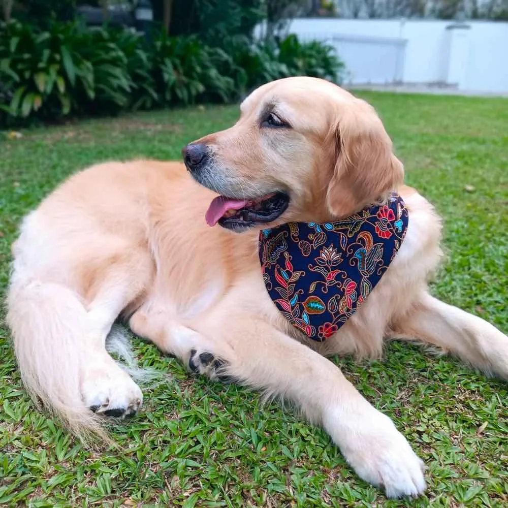 RuffCo Handcrafted Reversible Bandana For Cats & Dogs (Blue Batik)