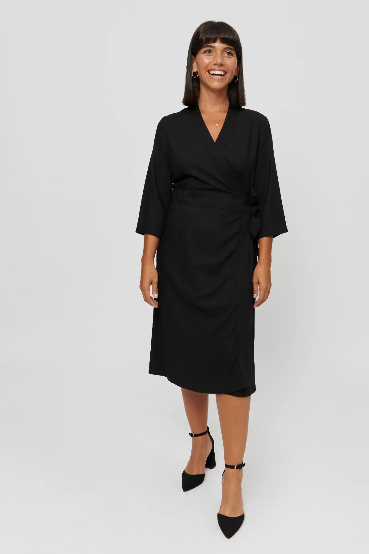 Sandra | Midi Wrap Dress in Black