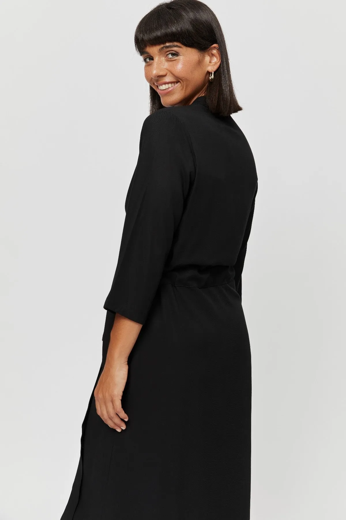 Sandra | Midi Wrap Dress in Black