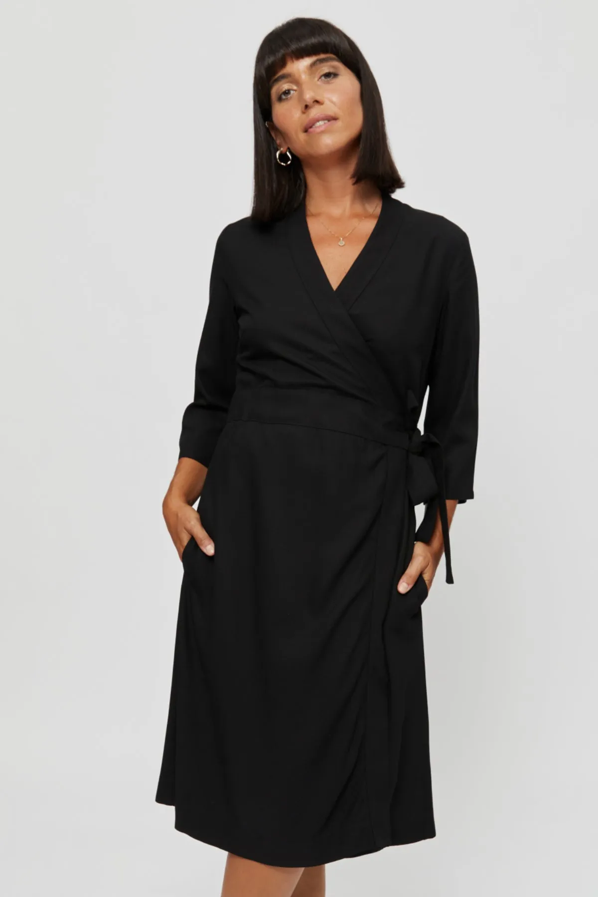 Sandra | Midi Wrap Dress in Black