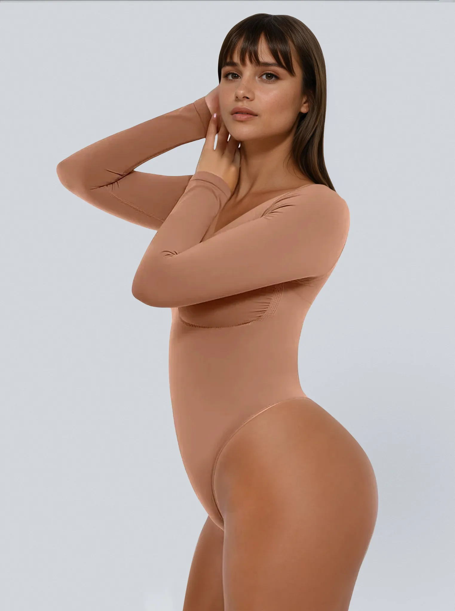 Seamless Sculpting Long Sleeve Tummy Control Thong Bodysuit