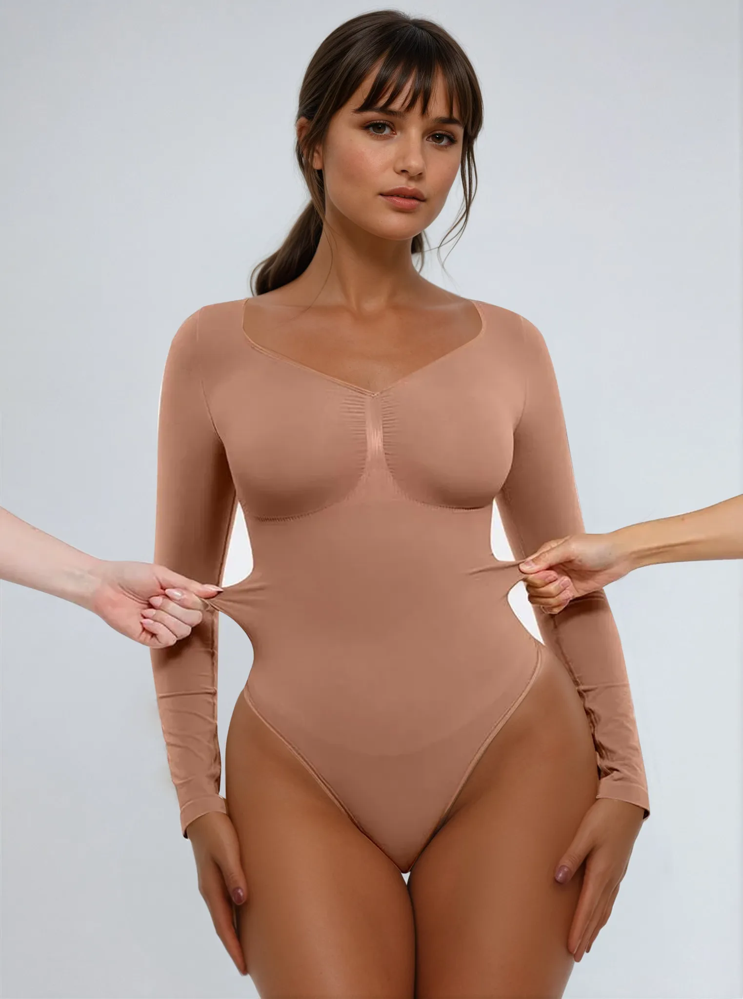 Seamless Sculpting Long Sleeve Tummy Control Thong Bodysuit