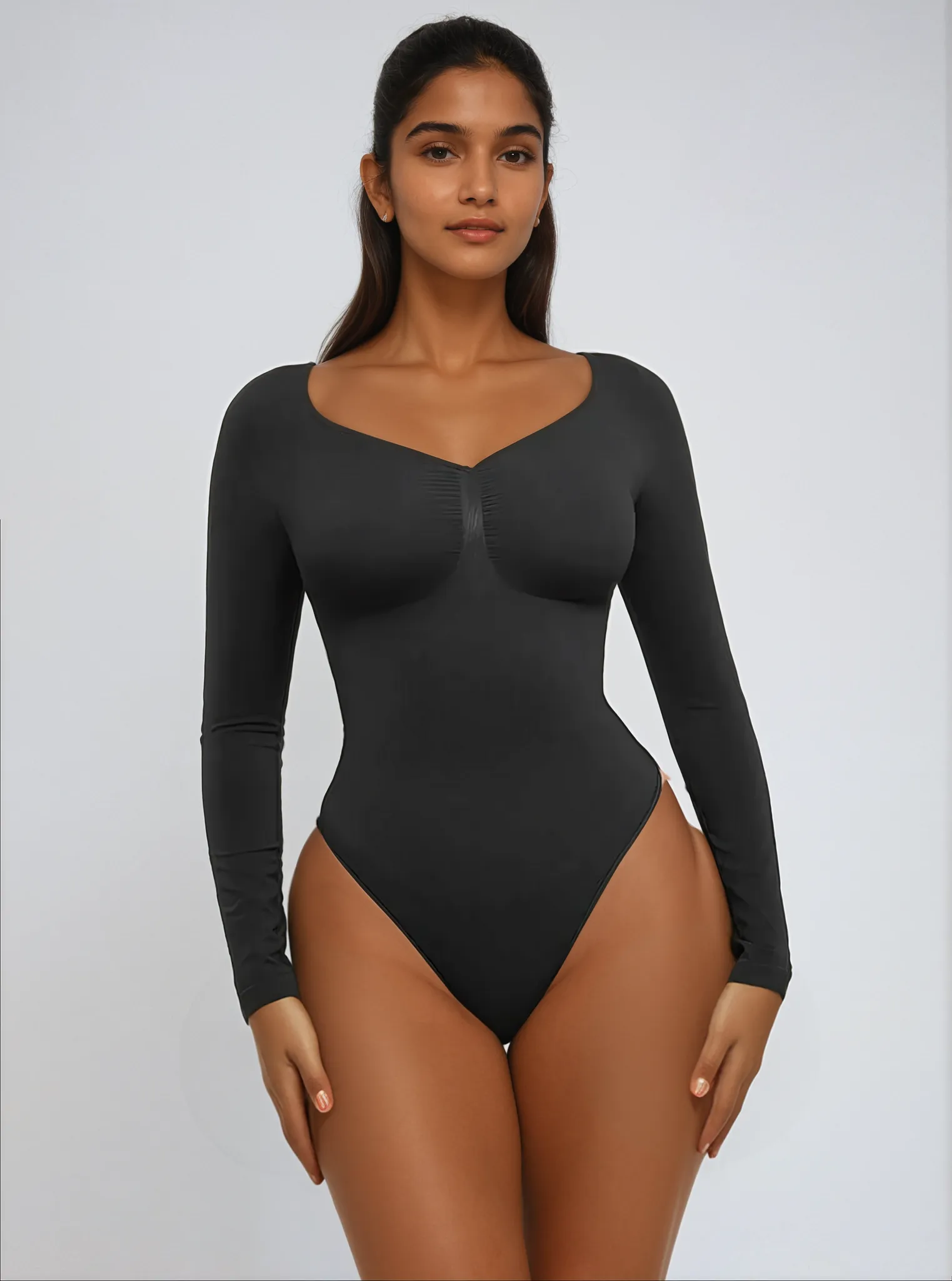 Seamless Sculpting Long Sleeve Tummy Control Thong Bodysuit