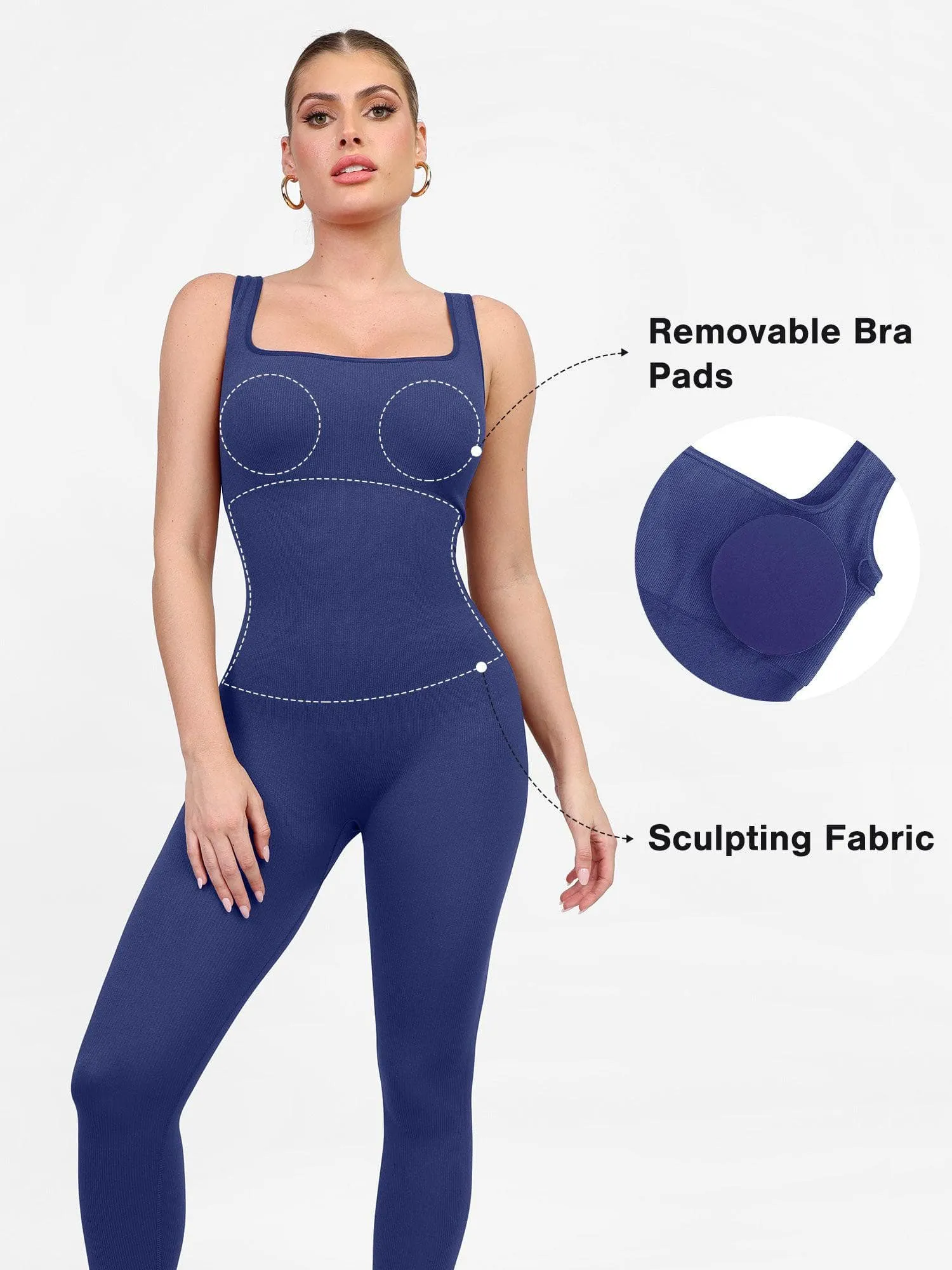 Shapewear Square Neck Seamless Tank Workout Jumpsuit