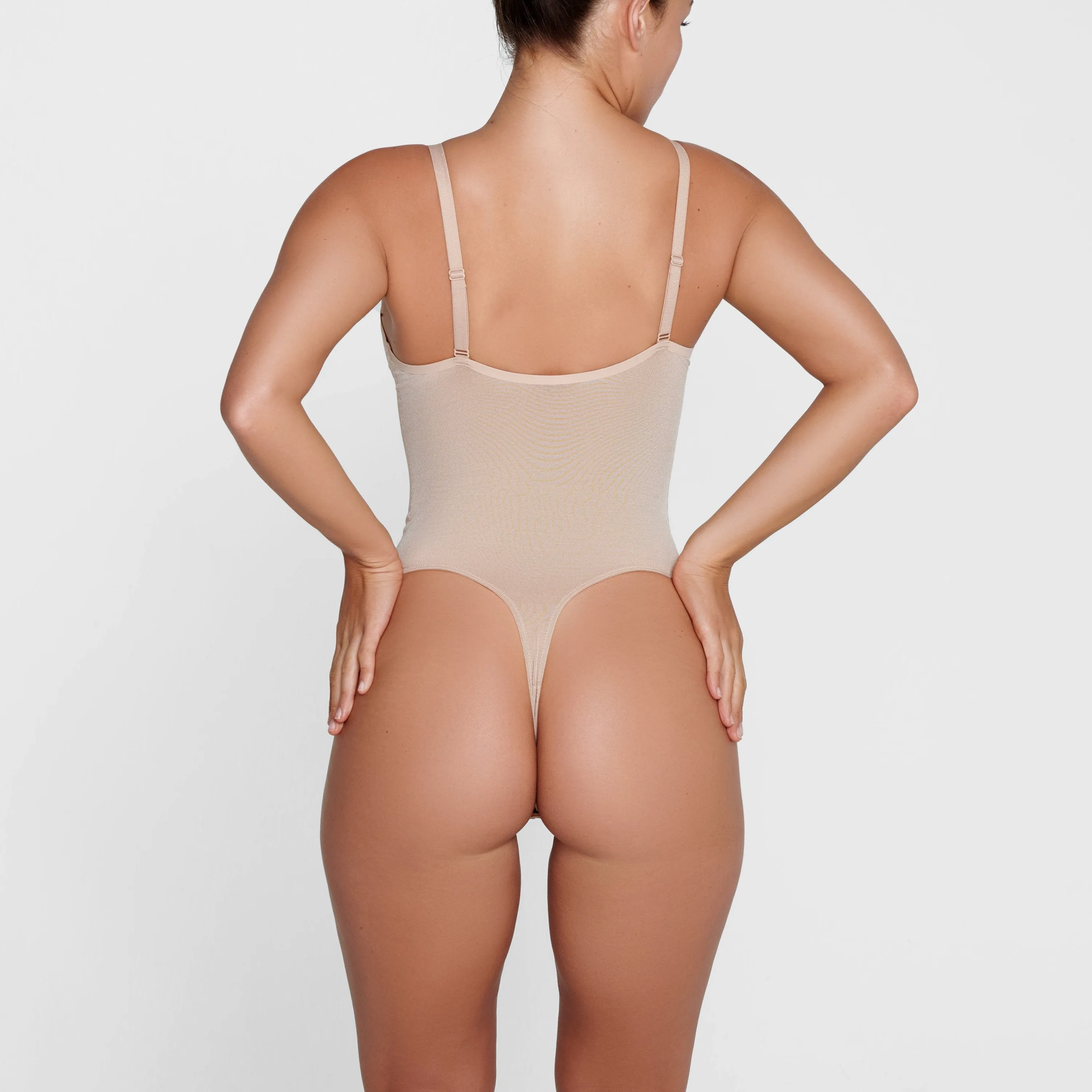 SHEER SCULPT THONG BODYSUIT | CLAY