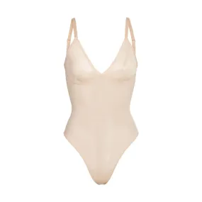 SHEER SCULPT THONG BODYSUIT | CLAY