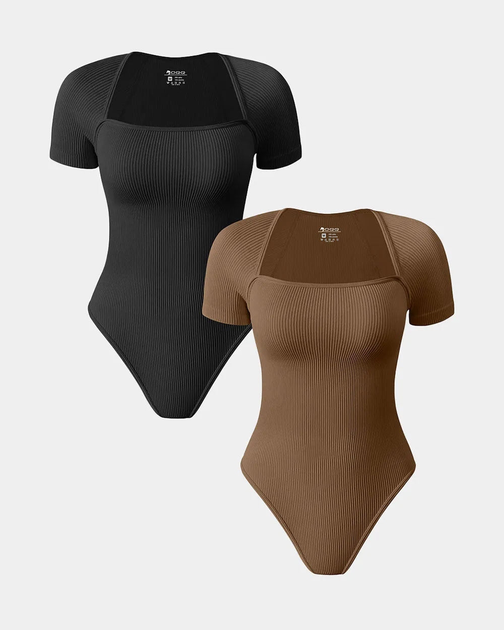 Short Sleeve  Ribbed  Saquare Neck Bodysuits