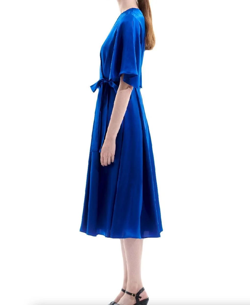 Silk Satin Blue Wrap Midi Dress