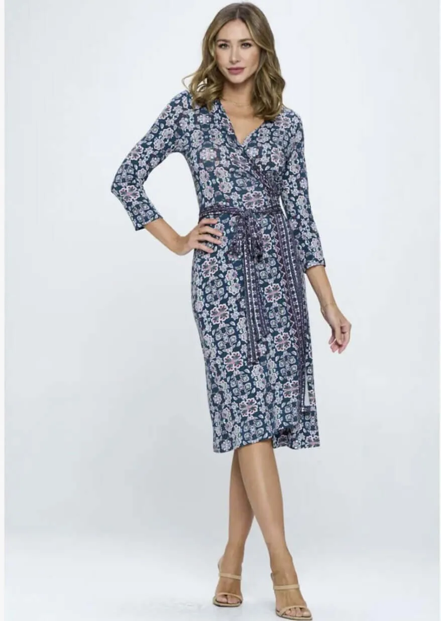 Sophisticated Floral Jersey Wrap Dress Made in USA