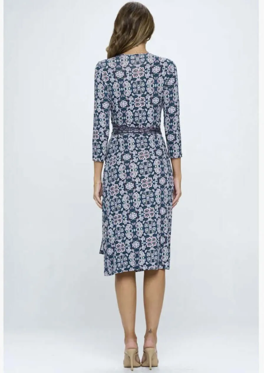 Sophisticated Floral Jersey Wrap Dress Made in USA