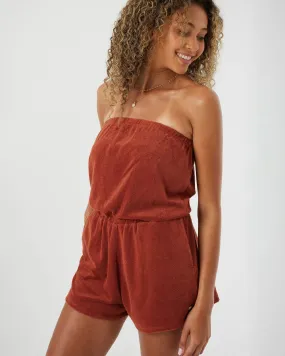 Special Feeling Strapless Terry Cloth Beach Romper - Brown