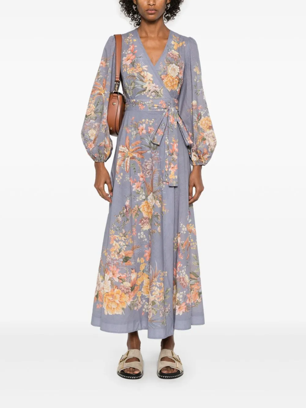 Tallow Wrap Midi Dress in Teal Multi Floral