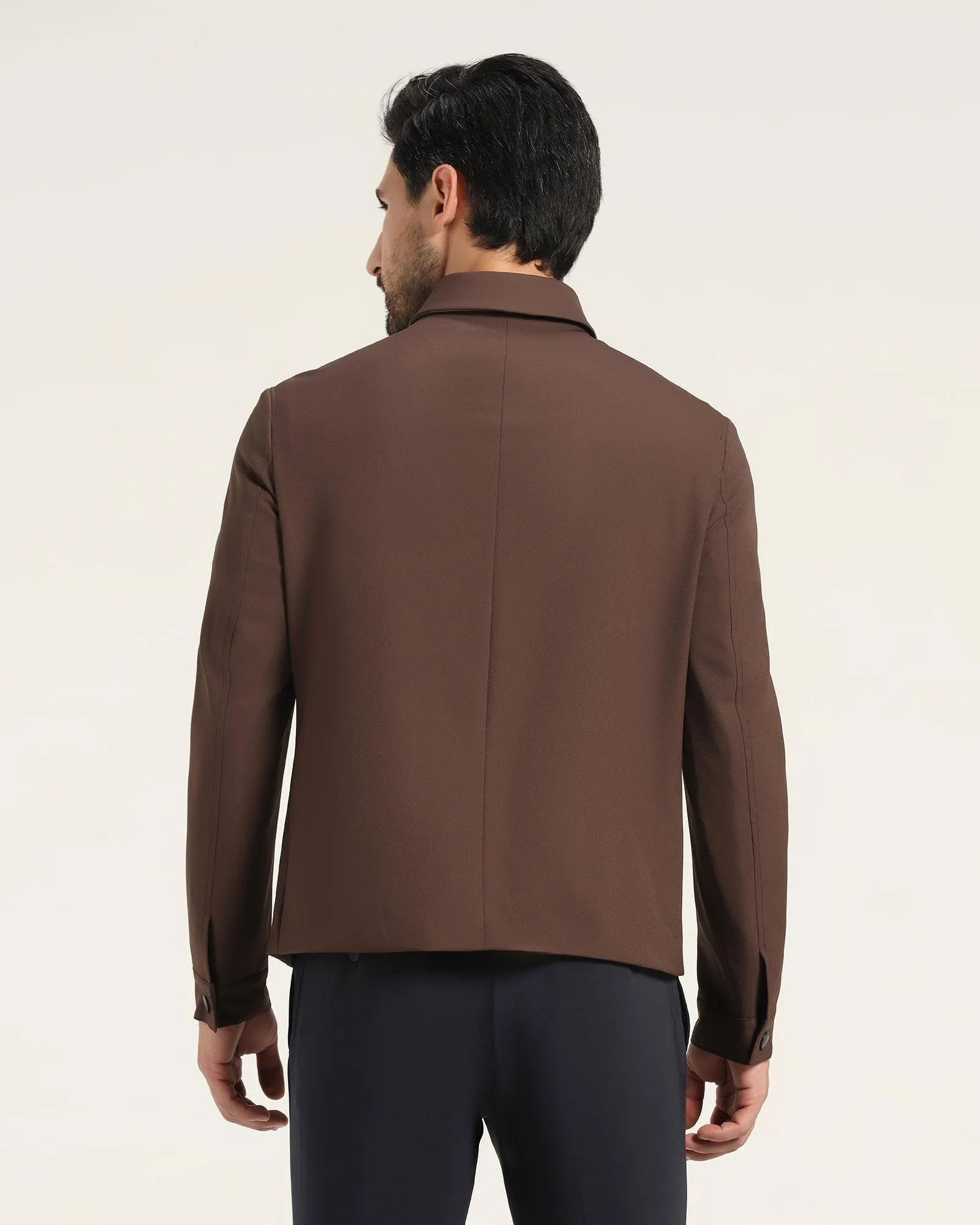 TechPro Brown Solid Zipper Jacket - Demeter