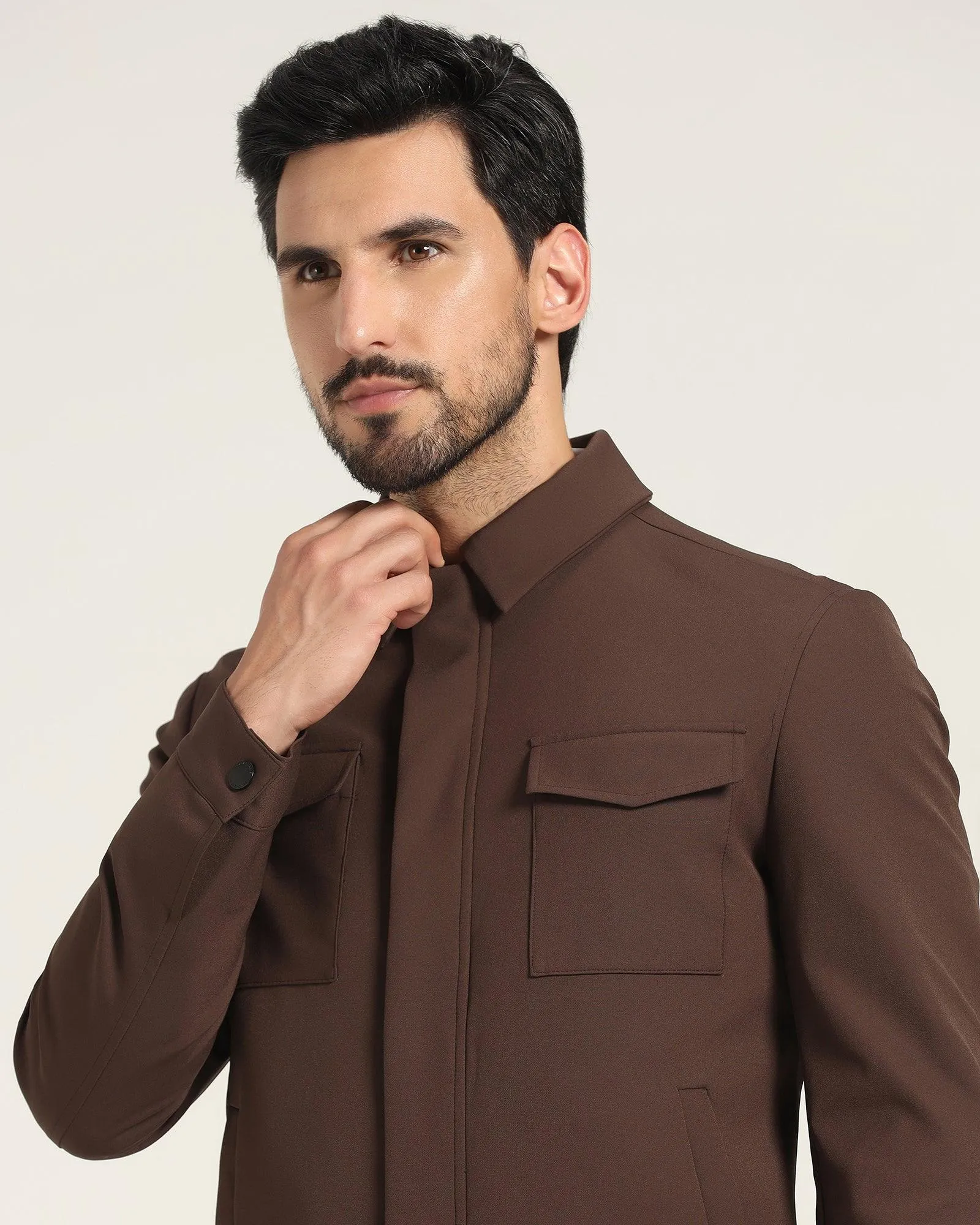 TechPro Brown Solid Zipper Jacket - Demeter