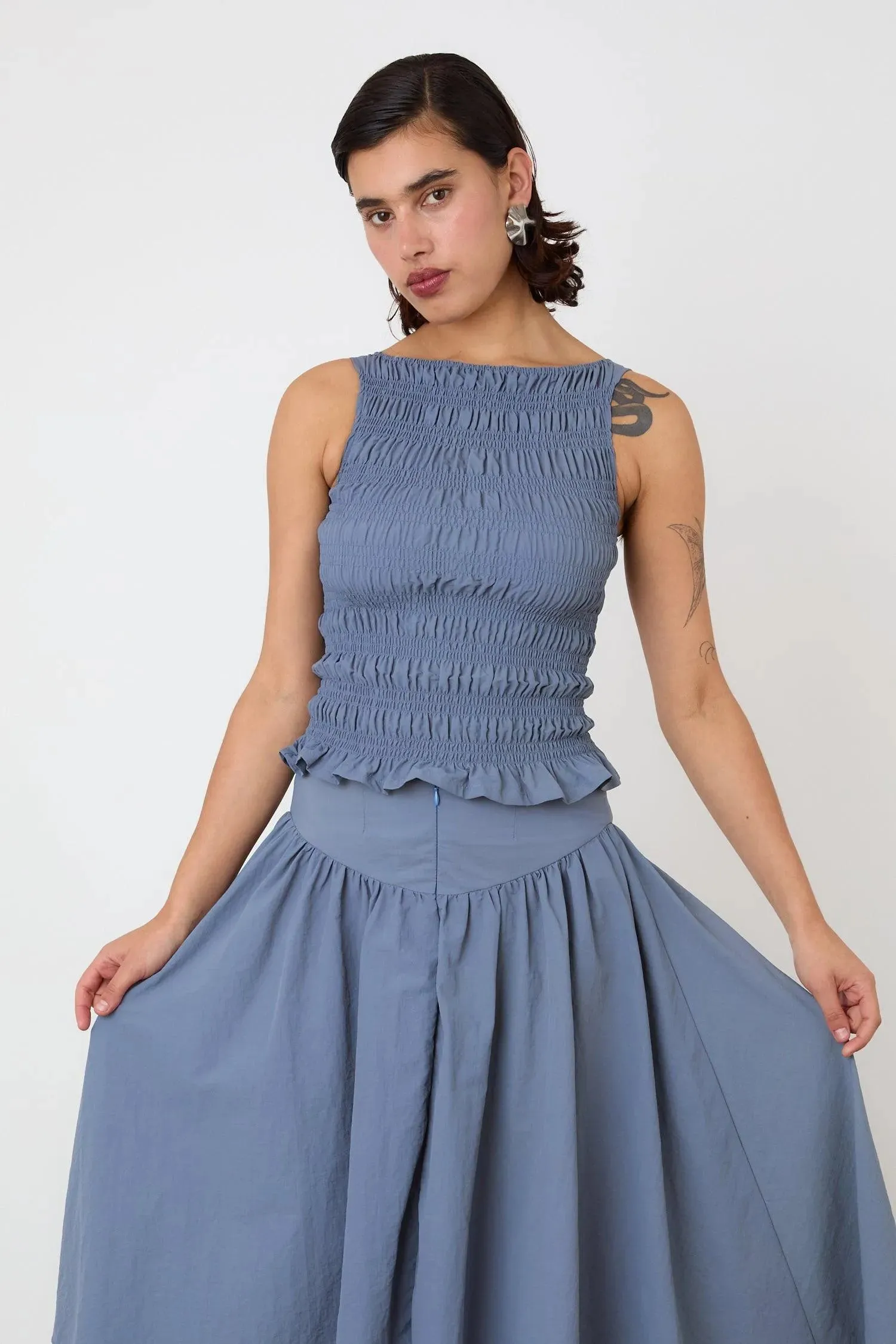 The Deba Midi Skirt, Denim Blue