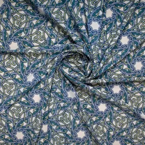 White & Blue Rope Print Crepe Fabric,44 in Plain weave