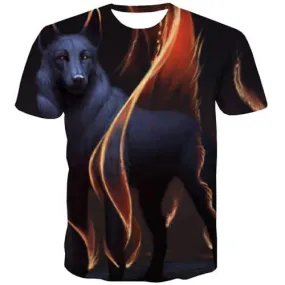 Wolf T-shirt Men Animal Tshirt Anime Flame T-shirts Graphic Abstract Tshirt Printed Funny T-shirts 3d Short Sleeve Punk Rock