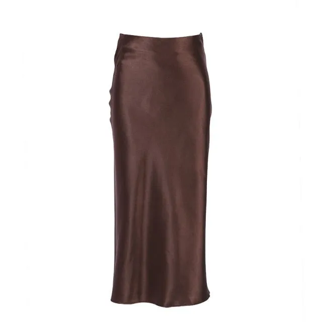 Women's Office Fashion Designer Satin Skirts (Midi)