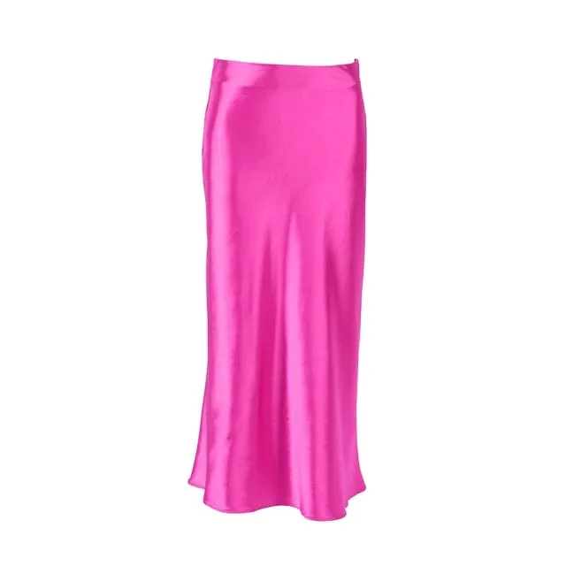 Women's Office Fashion Designer Satin Skirts (Midi)