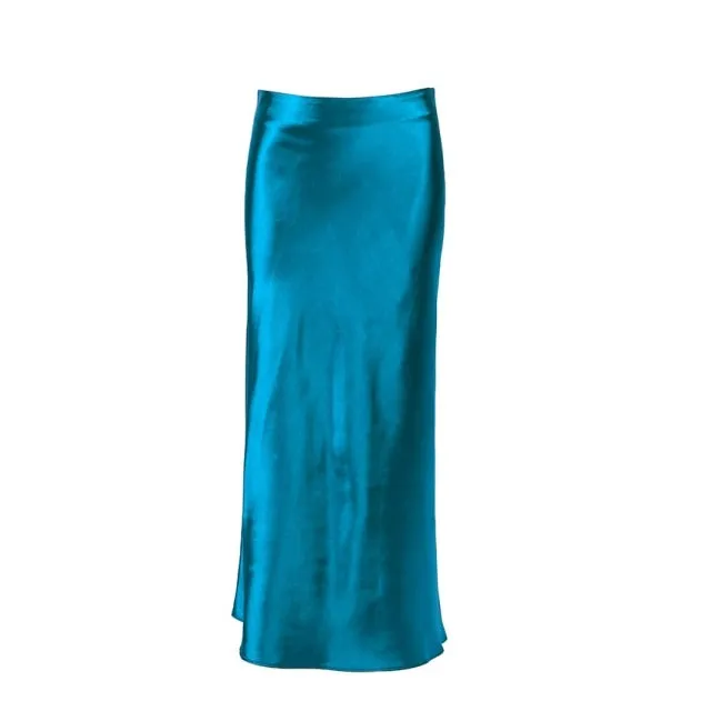 Women's Office Fashion Designer Satin Skirts (Midi)