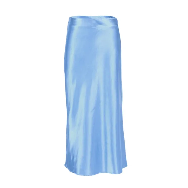 Women's Office Fashion Designer Satin Skirts (Midi)